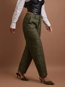 COSMINA Women's Army Green PU Leather Straight-Leg Pants For Autumn/Winter