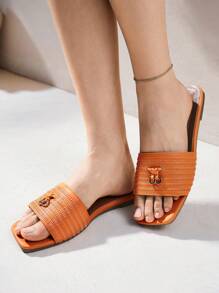 Styleloop 女士方头舒适编织休闲平底凉鞋 - 橘色 - 查看 10