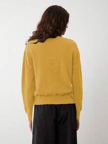 Flirla Women's Casual Crew Neck American Flag Print Long Sleeve Pullover Sweater Knit Pullover Fall Winter - Yellow - View 2