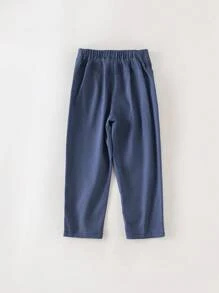 PrepCrw Young Boys' School Style Elastic Waist Blue Woven Pants, Autumn/Winter - Blue - View 2