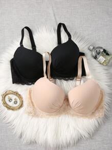 Romantic Lace Patchwork Push-Up Supportive Plus Size Bra Set, 2pcs - Multicolor - View 1