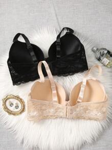 Romantic Lace Patchwork Push-Up Supportive Plus Size Bra Set, 2pcs - Multicolor - View 2