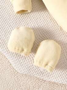 3 件套男婴双面羊毛连帽衫，带熊耳朵，优质拉链，2 副手套，简约实用，男女通用休闲连体裤 - 黃色 - 查看 6