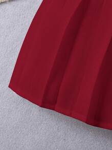 Falda plisada de línea A con decoración de lazo a la cintura, estilo minimalista, para niña, apropiada para el verano, actividades al aire  uso diario - Burdeos - Ver 4