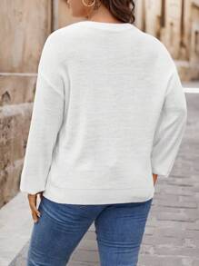 SHEIN LUNE Plus Striped Pattern Drop Shoulder Sweater For For Autumn & Winter/ Fall Women Weaters/Women Lounge Wear /Fall And Winter Women White Sweater/Fall Women Clothes/Sweater/Sweaters For Women/Winter Clothes For Women/Plus Size Fall/Winer Clothes