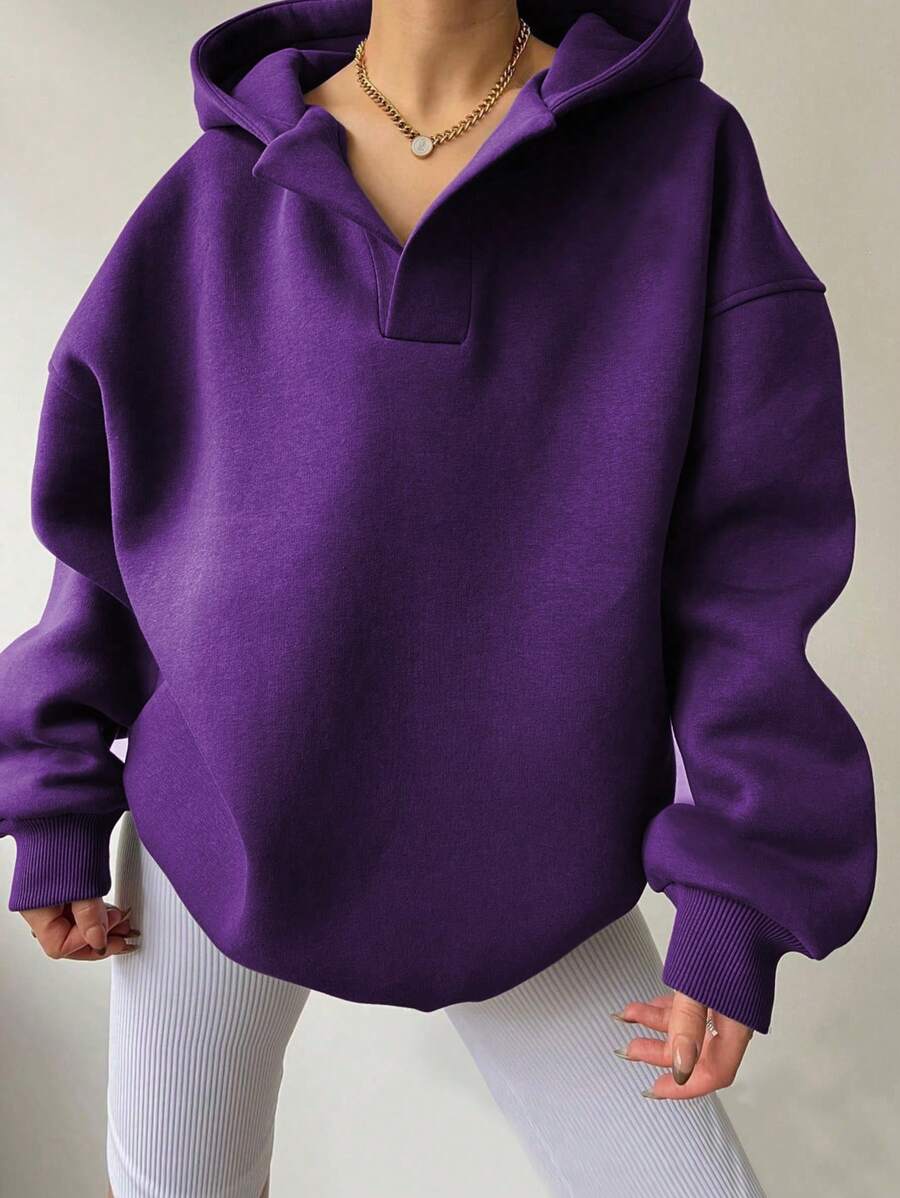 INAWLY 女士休闲字母印花连帽卫衣，秋冬套头衫 - 紫色 - 查看 1