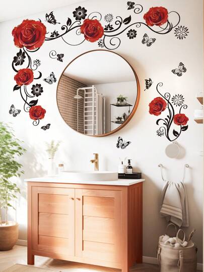 1 件花卉图案墙贴，自粘墙贴艺术贴纸，适用于情人节、情人节婚礼、生日等家居装饰