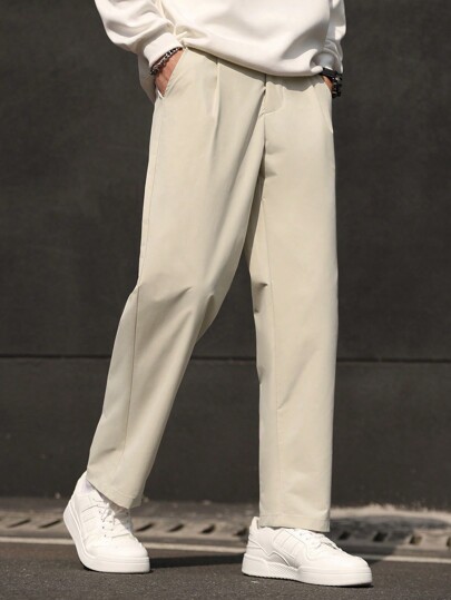 Manfinity Homme Solid Color Casual Straight Leg Pocket Pants, Versatile