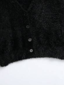 SHEIN LUNE Áo len cardigan dài tay đơn hàng ngày cổ chữ V cho nữ - màu đen - Xem 7