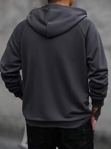 Manfinity LEGND Áo hoodie nam tay dài có khóa kéo phía trước màu trơn, phong cách tối giản, quần áo thu đông cho nam - Màu xám đen - Xem 2
