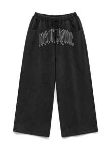 NEON BLANC Men's Gothic Loose Letter Print Knitted Sweatpants, Street Style Going Out Fashion Long Oversize Sweatpants, For Husband, Boyfriend Gifts, Streetwear Edition, For Rave