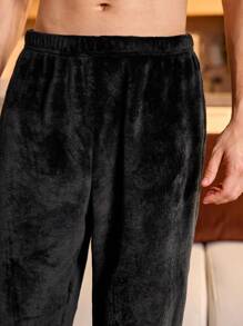 Pantalones de estar por casa de hombre de unicolor con cintura elástica de felpa, para otoño e invierno, esponjosos