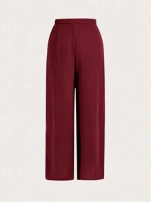 SHEIN Clasi 2pcs/Set Women Elegant Round Neck Asymmetric Lantern Sleeve & Wide Leg Pants Women Clothes Set