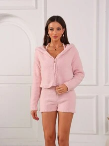 Zolique Conjunto de 3 piezas de top corto deportivo casual, shorts y sudadera con cremallera para mujer - Rosa vieja - Ver 5