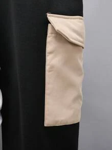 SHEIN Teen Boys 2pcs Casual Versatile Cozy Warm Colorblock Padded Lining And Plush Hat Woven Jacket Plus Knit Patch Pocket Sweatpants Two-Piece Set Homecoming; Renaissance; Fall Outfits; Teen Boy Clothes; ; Airport; Cocktail Party; Autumn/Winter - Multicolor - View 5