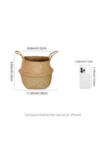 1 件 9 英寸大型手工编织海草花盆篮，适用于室内和室外，复古风格花盆罩，用于家庭花园装饰，可折叠肚皮篮，L 尺寸，情人节装饰，情人节婚礼，生日 - 米色 - 查看 3