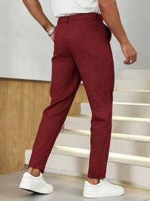 Manfinity Homme Men's Red Linen Texture Suit Pants, Suitable For Christmas Parties And Everyday Wear - Burgundy - View 2
