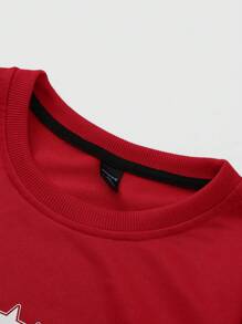ROMWE MEN Street Life Camiseta casual de manga larga con cuello redondo y estampado gráfico para fitness y deportes para hombres - Rojo - Ver 3