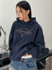 DAZY Sudadera de mujer con estampado, ajuste holgado con forro térmico, estilo streetwear, ropa de otoño