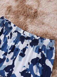 Set de 2 piezas de pantalón largo y pijama de manga larga con contraste de color blanco y caqui, estampado de la letra del hombre de jengibre navideño, para hombres