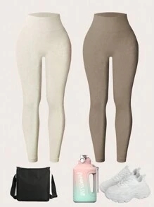 Yoga Basic Leggings da donna in tinta unita, vita alta, attillati, casual per uso quotidiano
