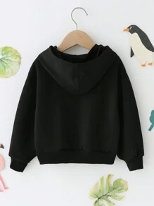 SHEIN Áo nỉ tay trễ vai in hình hoạt hình bé gái - màu đen - Xem 2