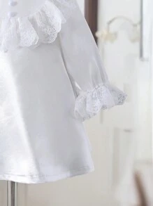 SHEIN Vestido de satén y encaje con mangas largas, estilo princesa elegante para niñas bebé, bautizo y ocasiones formales - Blanco - Ver 9