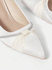 CUCCOO HITCHD Pointed Toe Rhinestone Bow Decor Women High Heel Pumps Prom Heels - White - View 6