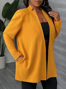 Slaydiva Abrigo amarillo recto y elegante de longitud media para mujer de talla grande, ideal para el trayecto, apto para otoño/invierno - Amarillo - Ver 1