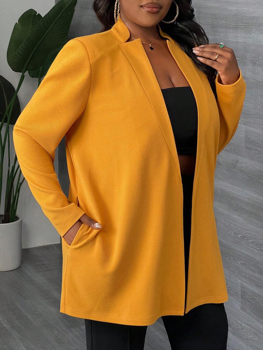 Slaydiva Abrigo amarillo recto y elegante de longitud media para mujer de talla grande, ideal para el trayecto, apto para otoño/invierno - Amarillo - Ver 1