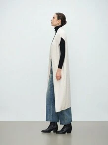 Aalyst Áo khoác cardigan dáng dài tay cánh dơi màu trơn đơn giản cho nữ, mùa thu/đông - Màu be - Xem 5