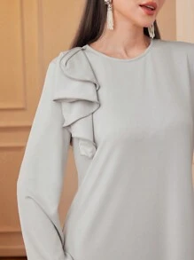 Al Najma Váy chữ A thẳng họa tiết hoa 3D rộng rãi & thon gọn thời trang thanh lịch cho quý cô, váy chữ A Ả Rập thanh lịch dài tay khiêm tốn, cho thường ngày - Xám - Xem 8