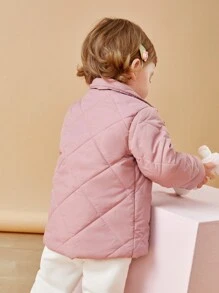SHEIN Babymeisjes All-Match Lange Gewatteerde Jas, Casual Veelzijdige College Stijl Warme Dikke Buitenkleding Geschikt Voor Herfst & Winter Buitenkleding