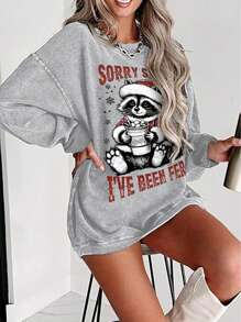 INAWLY Áo nỉ dài tay cổ tròn in hình hoạt hình Giáng sinh dành cho nữ, thích hợp mặc mùa thu. - Xám - Xem 3