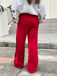 Jouncy Pantalones anchos casuales de mujer con cintura elástica, estampado de rayas y parches, para primavera y otoño