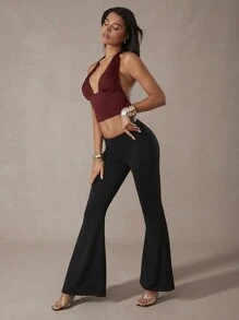 SHEIN Unity Elegant Sexy Solid Color Backless Halter Crop Top