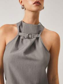 COSMINA Camiseta de mujer de unicolor con hebilla ajustable y cuello de halter, adecuada para el uso diario y la oficina