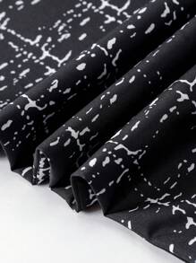 SHEIN Unity 大码女式松紧腰格子阔腿宽松休闲裤 - 黑色 - 查看 4