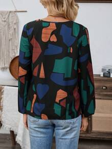 EMERY ROSE 女士秋季衬衫、动物印花衬衫、派对礼服、冬季服装 - 黑色 - 查看 3