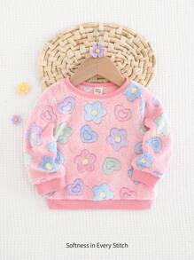 Cozy Pixies Áo nỉ cổ tròn tay dài lót nhiệt họa tiết hoa nhiều màu sắc cho bé gái, phong cách thường ngày và thể thao cho mùa thu/đông - Nhiều màu - Xem 1