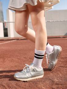 JNSQ 4 Seasons Fashion Cool Casual Silver Soft Bottom Girls Flat Athletic Sneakers - Silver - View 2