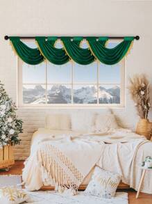 1 tấm rèm cửa ren hoa thanh lịch, rèm cửa sổ lượn sóng phong cách châu Âu tối giản hiện đại, thích hợp cho các sự kiện, tiệc tùng, phòng khách, cửa sổ và cửa ra vào phòng ngủ, đồ trang trí ngày lễ - Màu xanh lá cây đậm - Xem 7