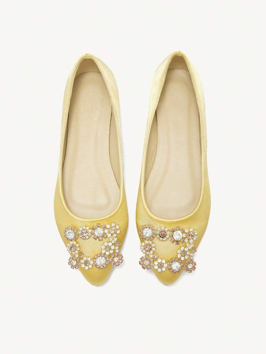 CUCCOO CHICEST Women Rhinestone Decor Elegant Commuter Flat Shoes Valentine's Day - Champagne - View 1