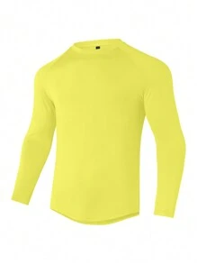 Manfinity Sport Corelite Men's Classic Solid Color Round Neck Slim Fit Breathable Sports Long Sleeve T-Shirt Fitted Shirt Compression Shirt Men - Yellow - View 6