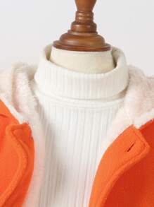 Baby Boy Deer Animal Print Button Hoodie Jacket, Thermal Lined, Long Sleeve, Suitable For Casual Wear In Autumn/Winter - Orange - View 4