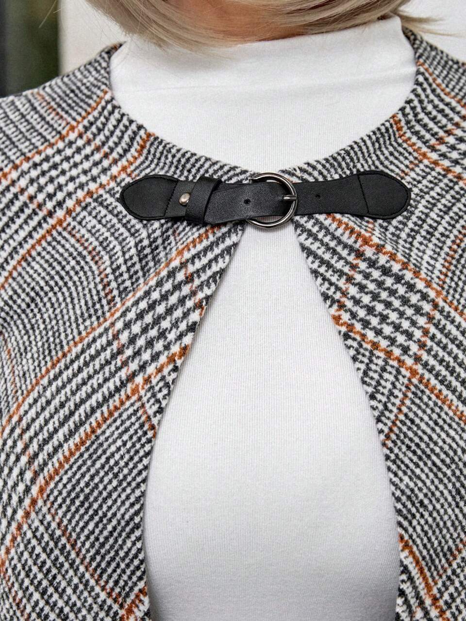 Women's Knitted Gingham Plaid Fall Winter Outfits,Orange And White,Autumn,Elegant,Office Costume Clothes Halloween