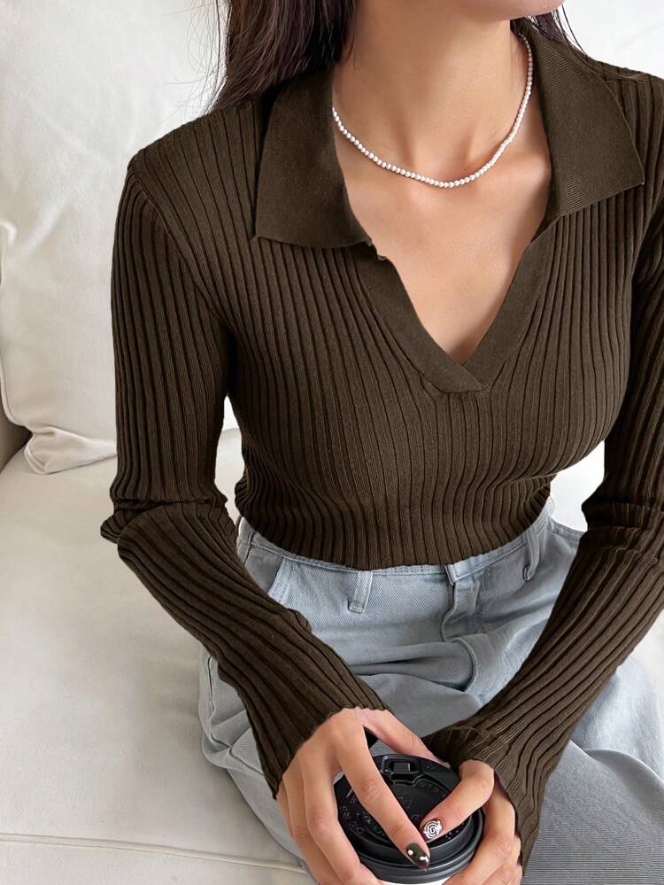 Women V-Neck Slim Fit Long Sleeve Sweater, Casual Business Wear, Autumn/Winter,Fall Women Clothes