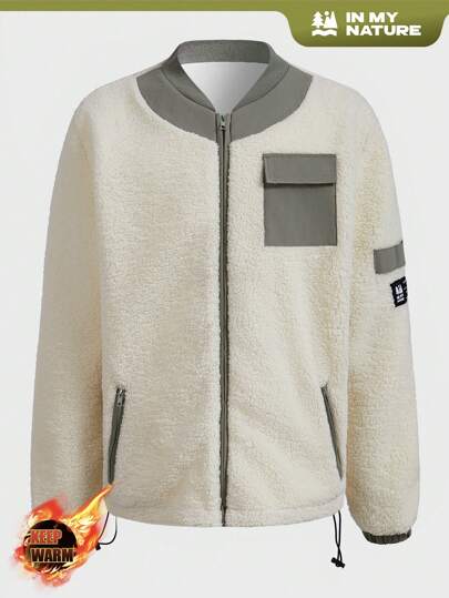 In My Nature Men's Contrast Color Fleece Zipper Pocket Long Sleeve Outdoor Casual Jacket Men Clothes Fleece Puffer Jacket Zip-Up Hooded Jacket,Thick Casual Versatile Knit Jacket,For Sports And Outdoor Activities,Boyfriend Style,Winter Outfit For Men, Jacket For Men,Good Quality Fabric,Designed Specifically For Outdoor,Men Essentials Jacket,Christmas Gifts,Halloween Gifts,Autumn/Winter