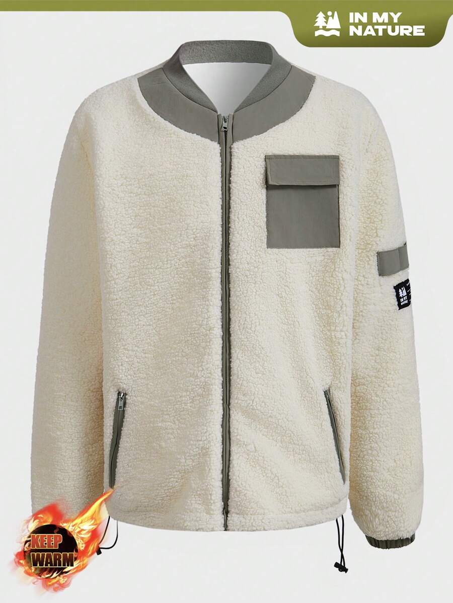 In My Nature Men's Contrast Color Fleece Zipper Pocket Long Sleeve Outdoor Casual Jacket Men Clothes Fleece Puffer Jacket Zip-Up Hooded Jacket,Thick Casual Versatile Knit Jacket,For Sports And Outdoor Activities,Boyfriend Style,Winter Outfit For Men, Jacket For Men,Good Quality Fabric,Designed Specifically For Outdoor,Men Essentials Jacket,Christmas Gifts,Halloween Gifts,Autumn/Winter - Apricot - View 1