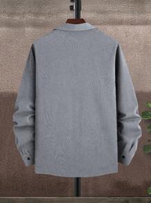 Manfinity Homme 男士纯色纽扣前开襟休闲工作长袖衬衫，带口袋，适合秋季穿着，灰色男士长袖衬衫，带两个口袋，适合冬季穿着。 - 淺灰色 - 查看 2